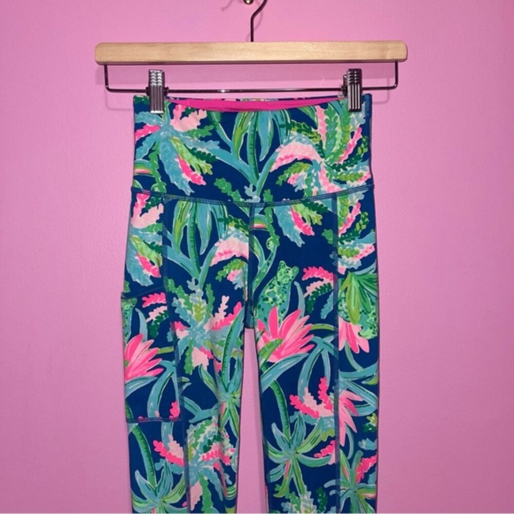 Lilly Pultizer Leggings Women's Size XXS Sweet Escape Teal Pink Crop High-Rise‎ - Picture 3 of 11